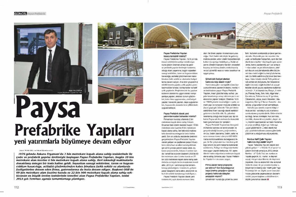 Paysa Prefabrike Yapıları Gazete Küpürü